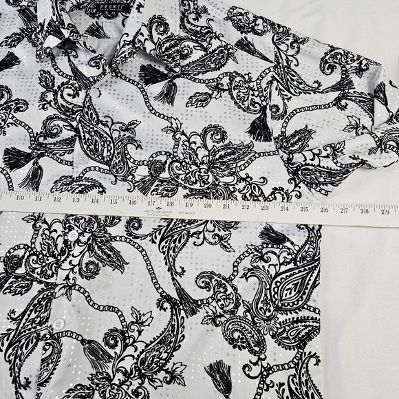 A Pronti By Phita White & Black Paisley Velvet Metallic  Dress ShirtMens XL - Picture 3 of 5